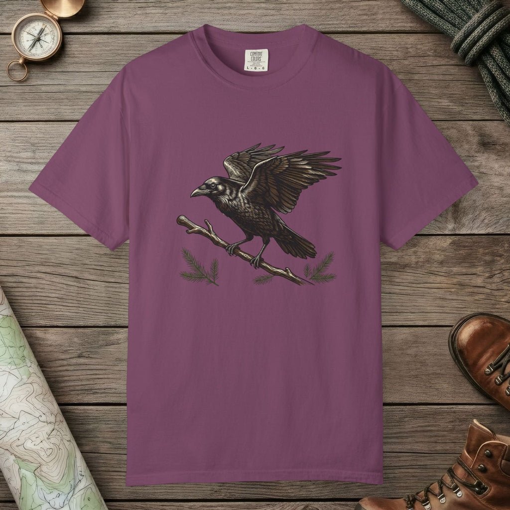 Berry color unisex graphic t-shirt with "Crow Spirit" design