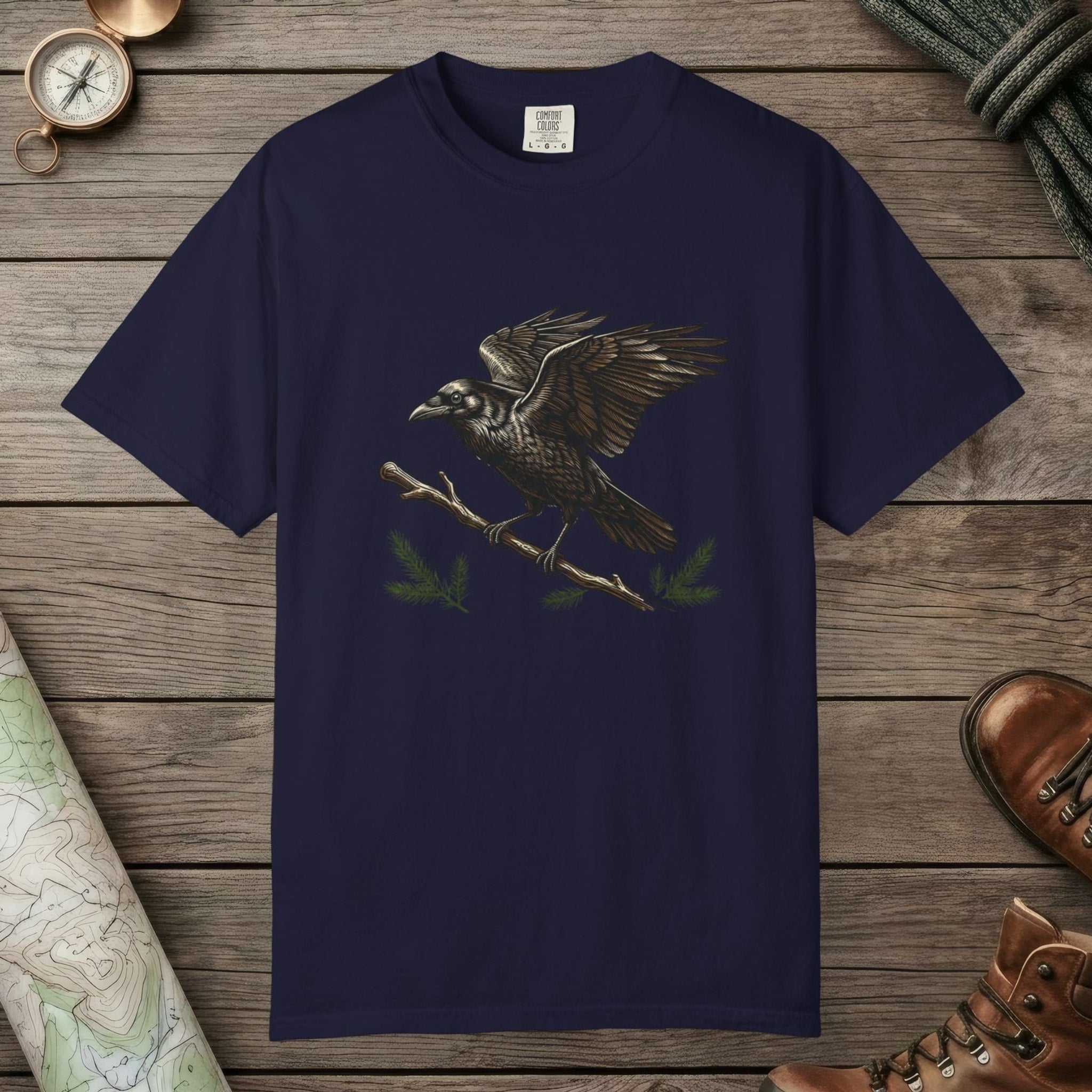 True Navy color unisex graphic t-shirt with "Crow Spirit" design