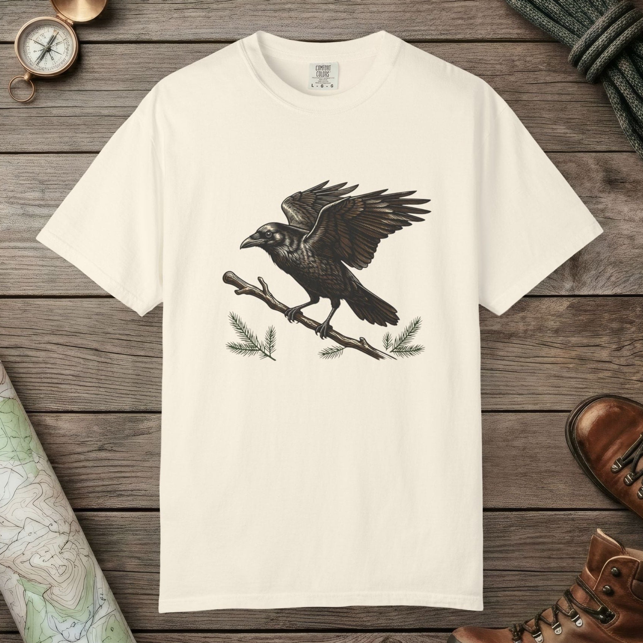 Ivory color unisex graphic t-shirt with "Crow Spirit" design