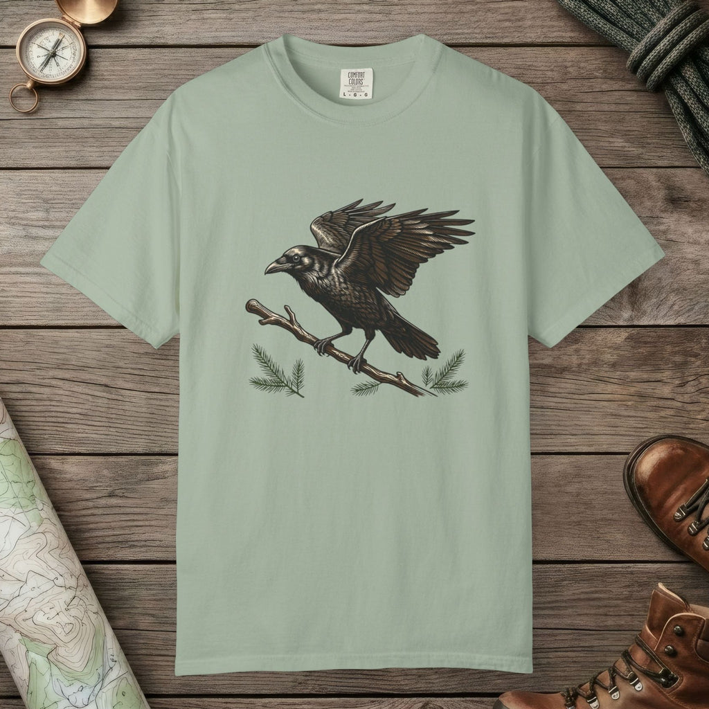 Bay color unisex graphic t-shirt with "Crow Spirit" design