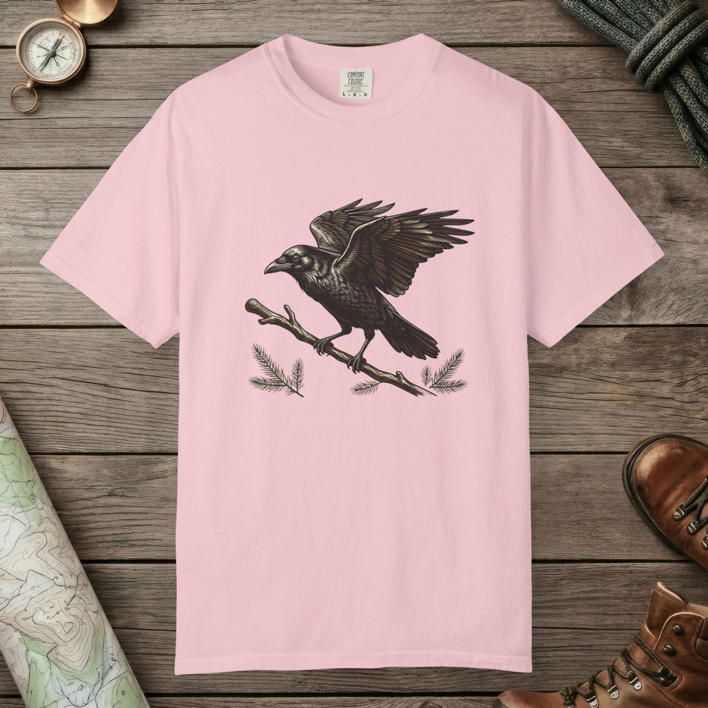 Blossom color unisex graphic t-shirt with "Crow Spirit" design