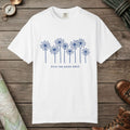 White color unisex graphic t-shirt with "Daisy Field" design