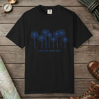 Black color unisex graphic t-shirt with "Daisy Field" design