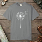 Grey color unisex graphic t-shirt with "Dandelion Wish" design