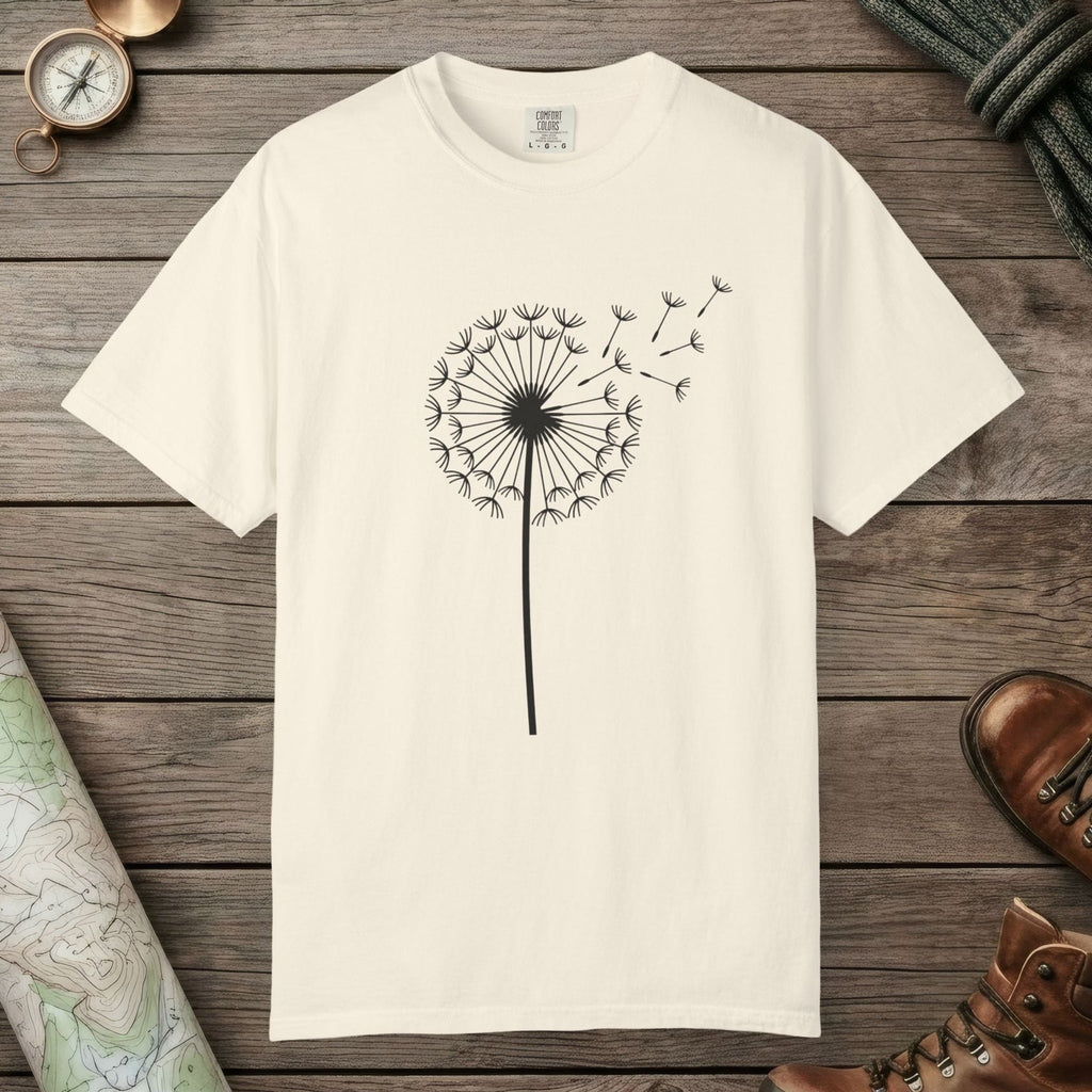Ivory color unisex graphic t-shirt with "Dandelion Wish" design
