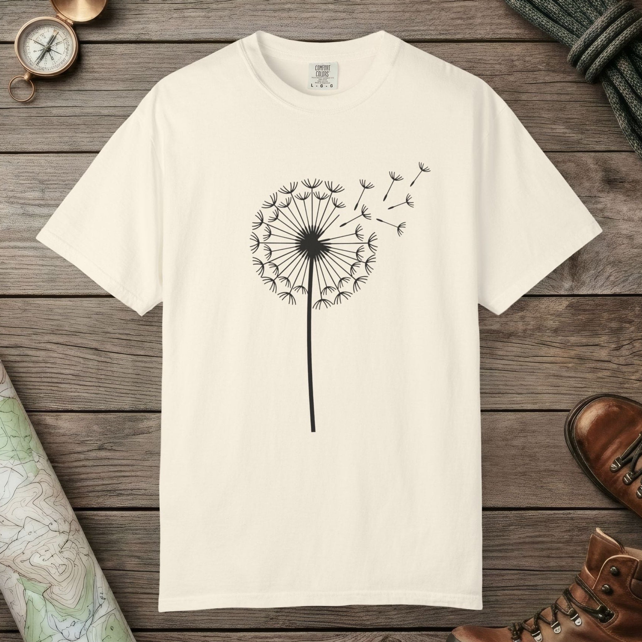 Ivory color unisex graphic t-shirt with "Dandelion Wish" design