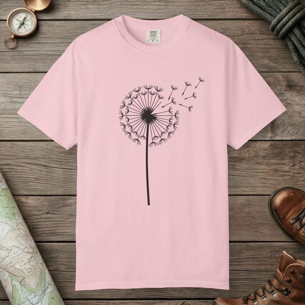 Blossom color unisex graphic t-shirt with "Dandelion Wish" design