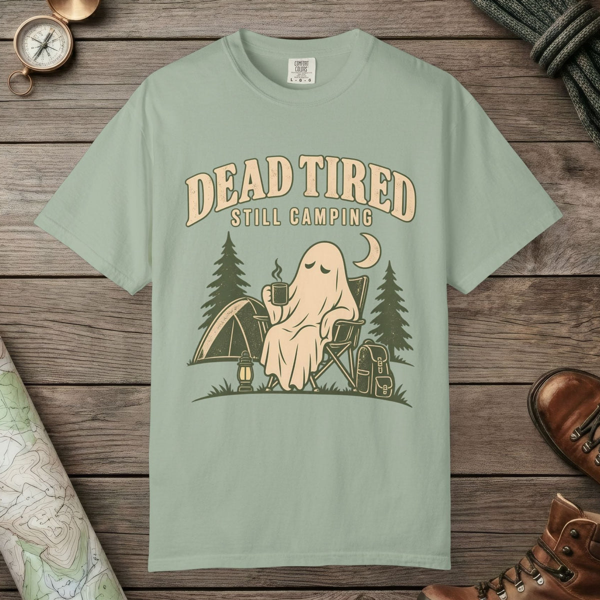 Bay color unisex graphic t-shirt with "Dead Tired" design