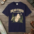 True Navy color unisex graphic t-shirt with "Dead Tired" design