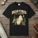 Black color unisex graphic t-shirt with "Dead Tired" design