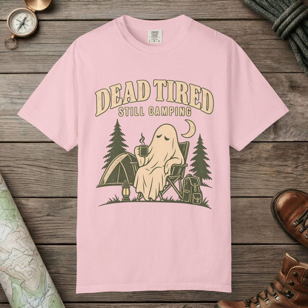 Blossom color unisex graphic t-shirt with "Dead Tired" design
