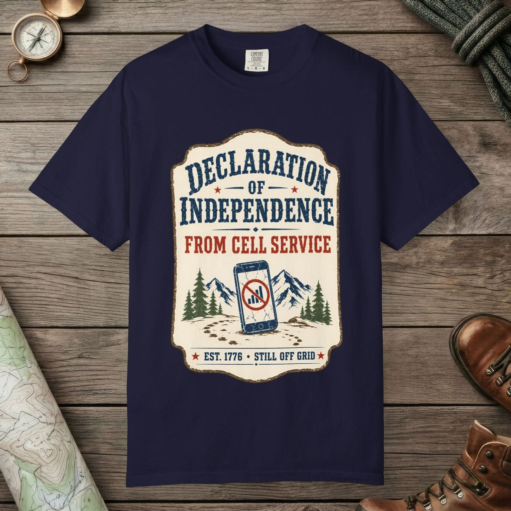 True Navy color unisex graphic t-shirt with "Declaration Of Independence" design