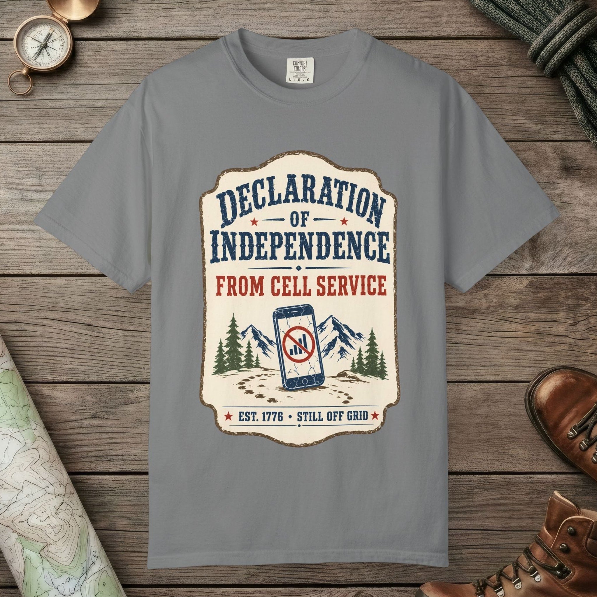 Grey color unisex graphic t-shirt with "Declaration Of Independence" design