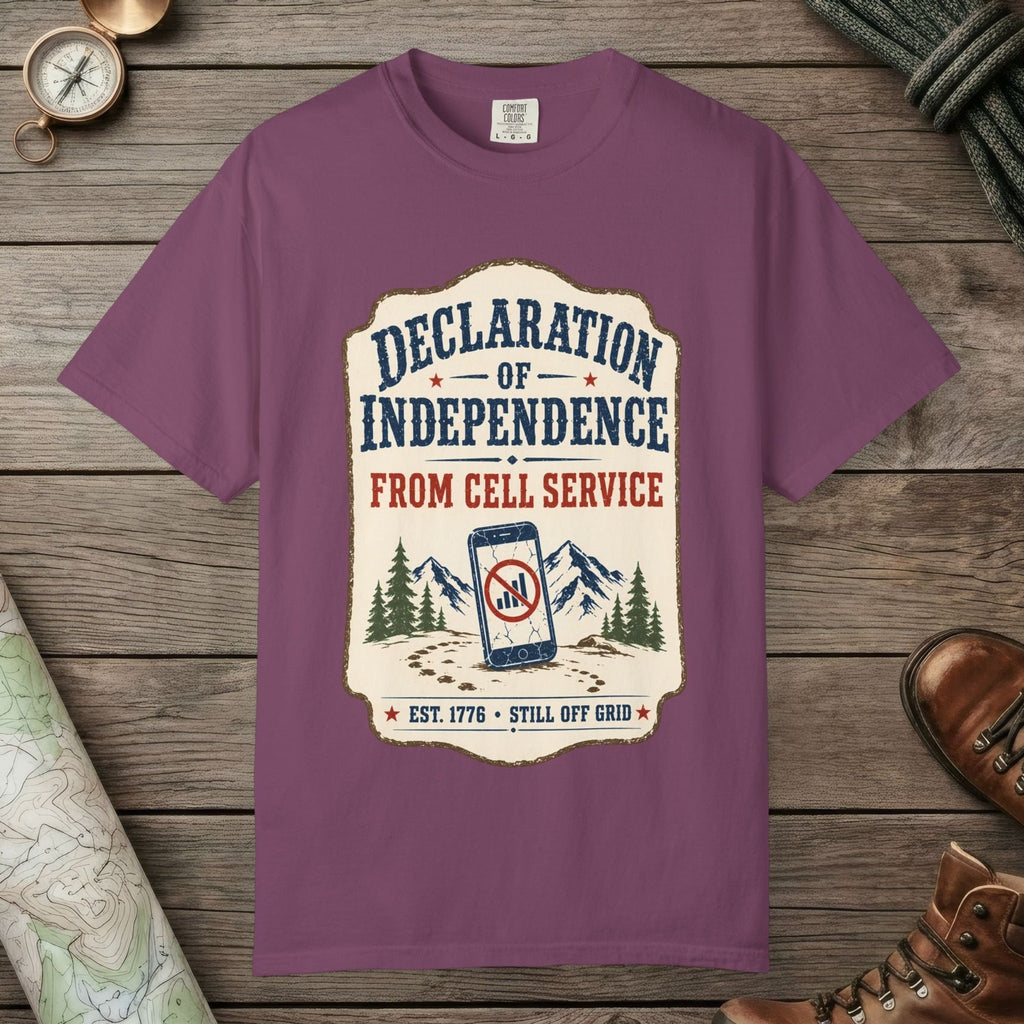 Berry color unisex graphic t-shirt with "Declaration Of Independence" design