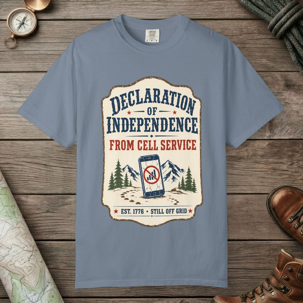 Blue Jean color unisex graphic t-shirt with "Declaration Of Independence" design