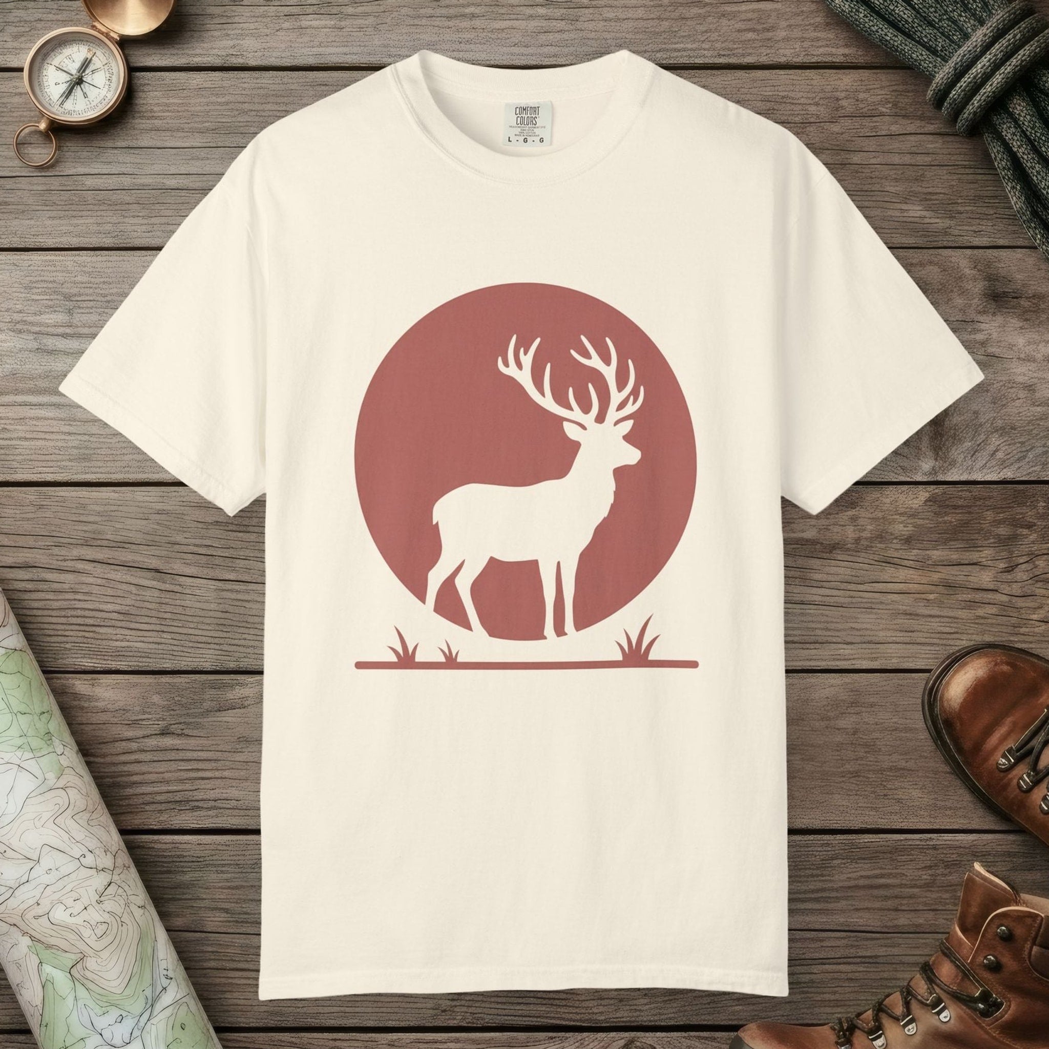 Ivory color unisex graphic t-shirt with "Deer Silhouette" design