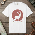 White color unisex graphic t-shirt with "Deer Silhouette" design