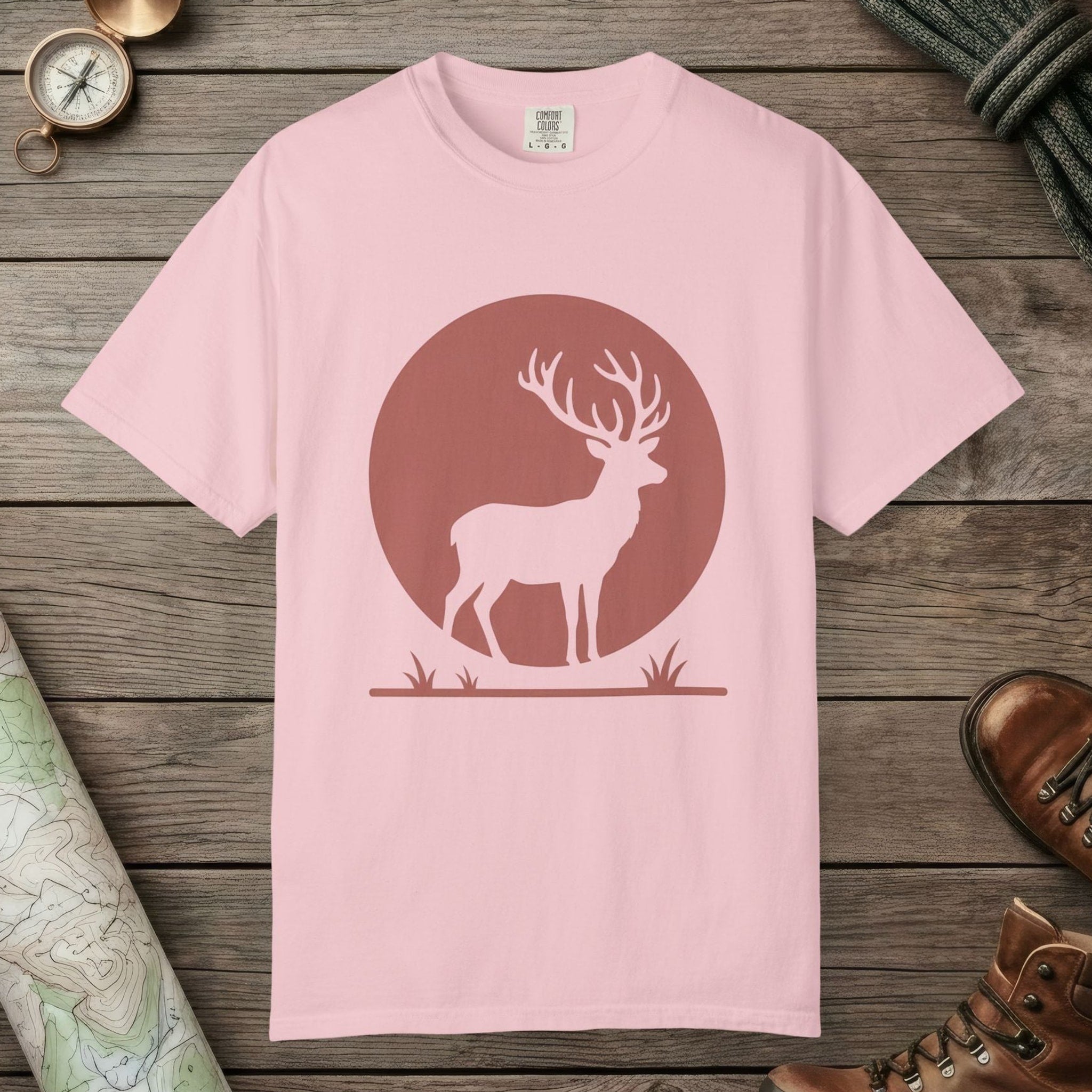 Blossom color unisex graphic t-shirt with "Deer Silhouette" design