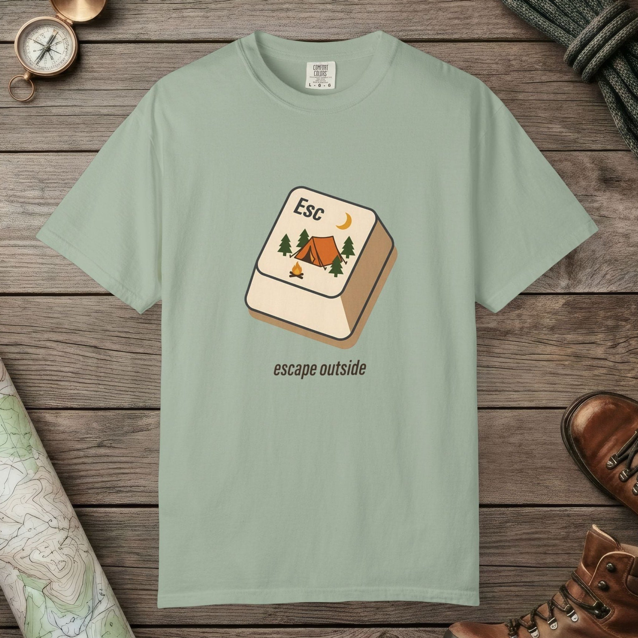Bay color unisex graphic t-shirt with "Escape Outside" design