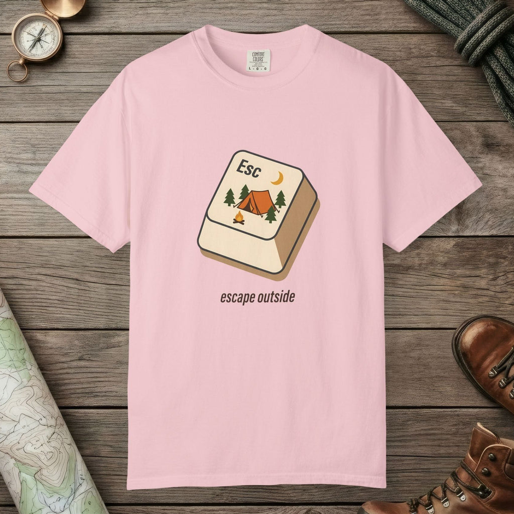 Blossom color unisex graphic t-shirt with "Escape Outside" design