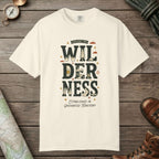 Ivory color unisex graphic t-shirt with "Explore The Wilderness Doodle" design