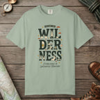 Bay color unisex graphic t-shirt with "Explore The Wilderness Doodle" design