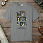 Grey color unisex graphic t-shirt with "Explore The Wilderness Doodle" design