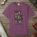 Berry color unisex graphic t-shirt with "Explore The Wilderness Doodle" design