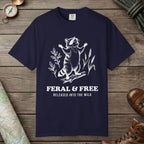 True Navy color unisex graphic t-shirt with "Feral & Free" design