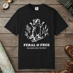 Black color unisex graphic t-shirt with "Feral & Free" design