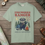 Bay color unisex graphic t-shirt with "Fireworks Ranger" design