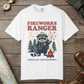 White color unisex graphic t-shirt with "Fireworks Ranger" design