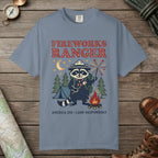 Blue Jean color unisex graphic t-shirt with "Fireworks Ranger" design