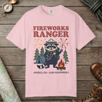 Blossom color unisex graphic t-shirt with "Fireworks Ranger" design