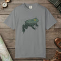 Grey color unisex graphic t-shirt with "Floating Frog" design