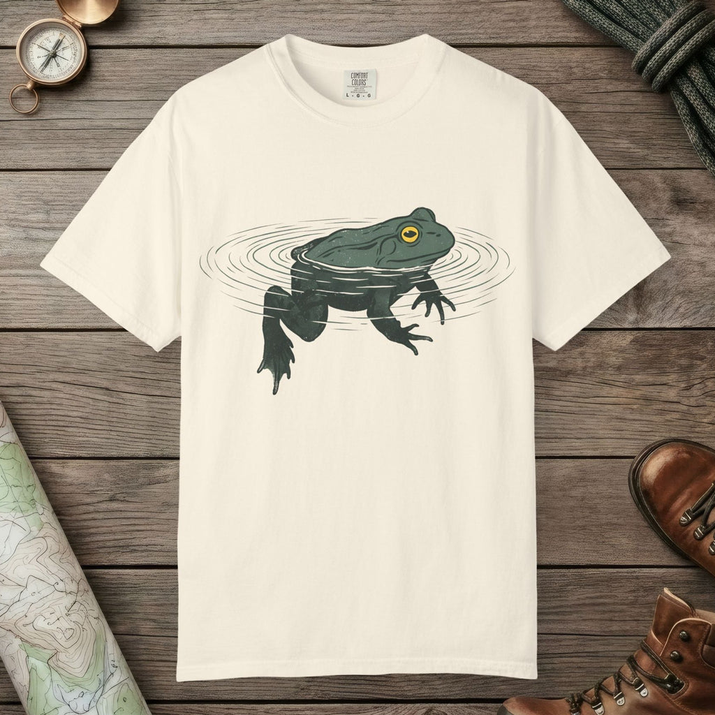 Ivory color unisex graphic t-shirt with "Floating Frog" design