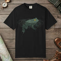 Black color unisex graphic t-shirt with "Floating Frog" design