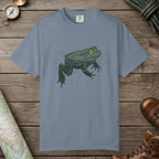 Blue Jean color unisex graphic t-shirt with "Floating Frog" design