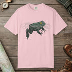 Blossom color unisex graphic t-shirt with "Floating Frog" design