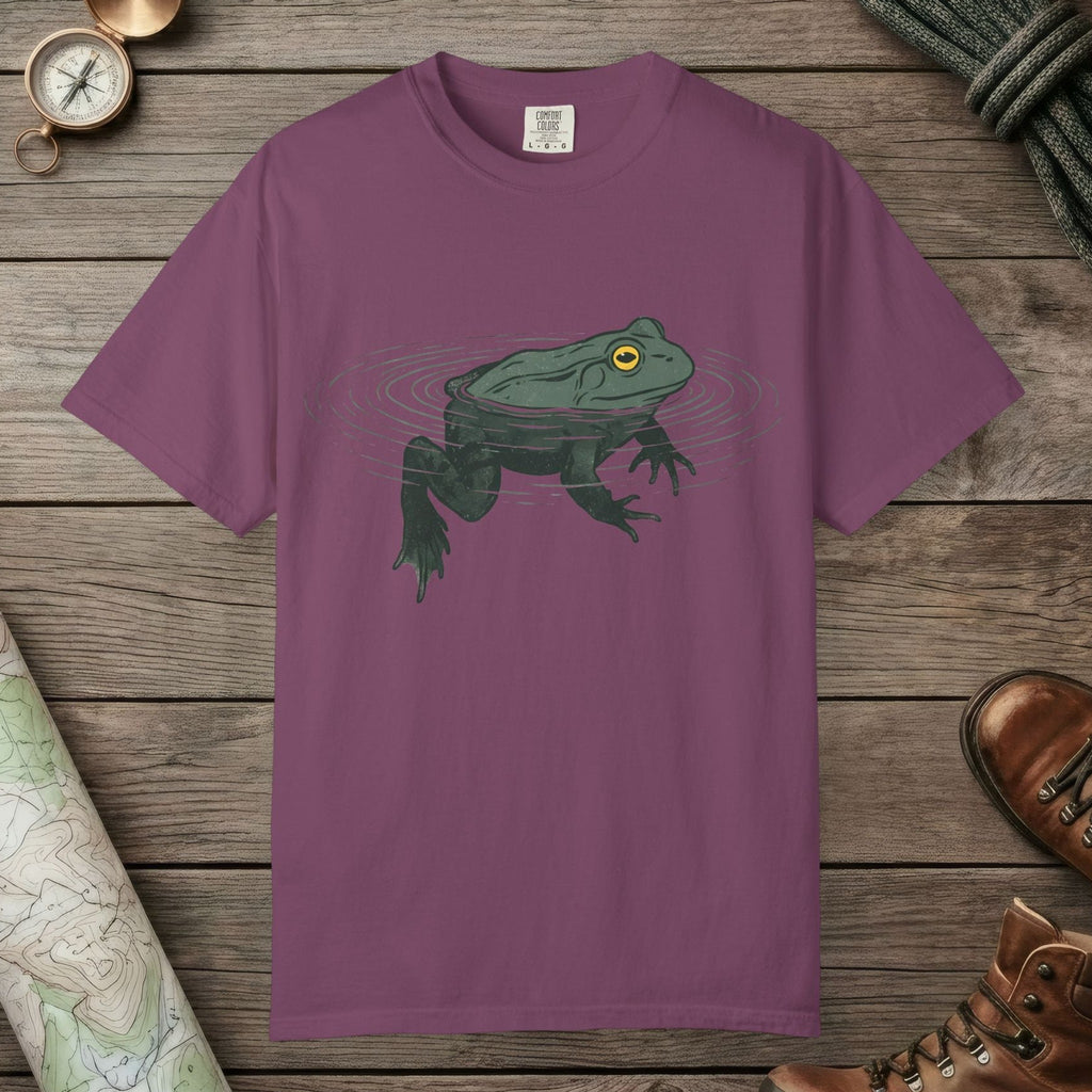 Berry color unisex graphic t-shirt with "Floating Frog" design