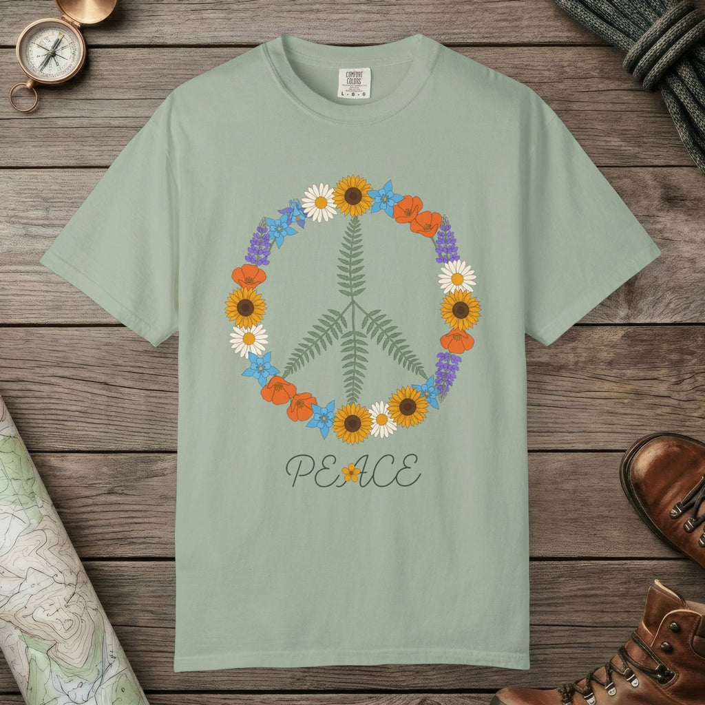 Bay color unisex graphic t-shirt with "Floral Peace" design