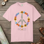 Blossom color unisex graphic t-shirt with "Floral Peace" design