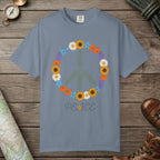 Blue Jean color unisex graphic t-shirt with "Floral Peace" design