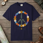 True Navy color unisex graphic t-shirt with "Floral Peace" design