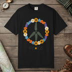 Black color unisex graphic t-shirt with "Floral Peace" design