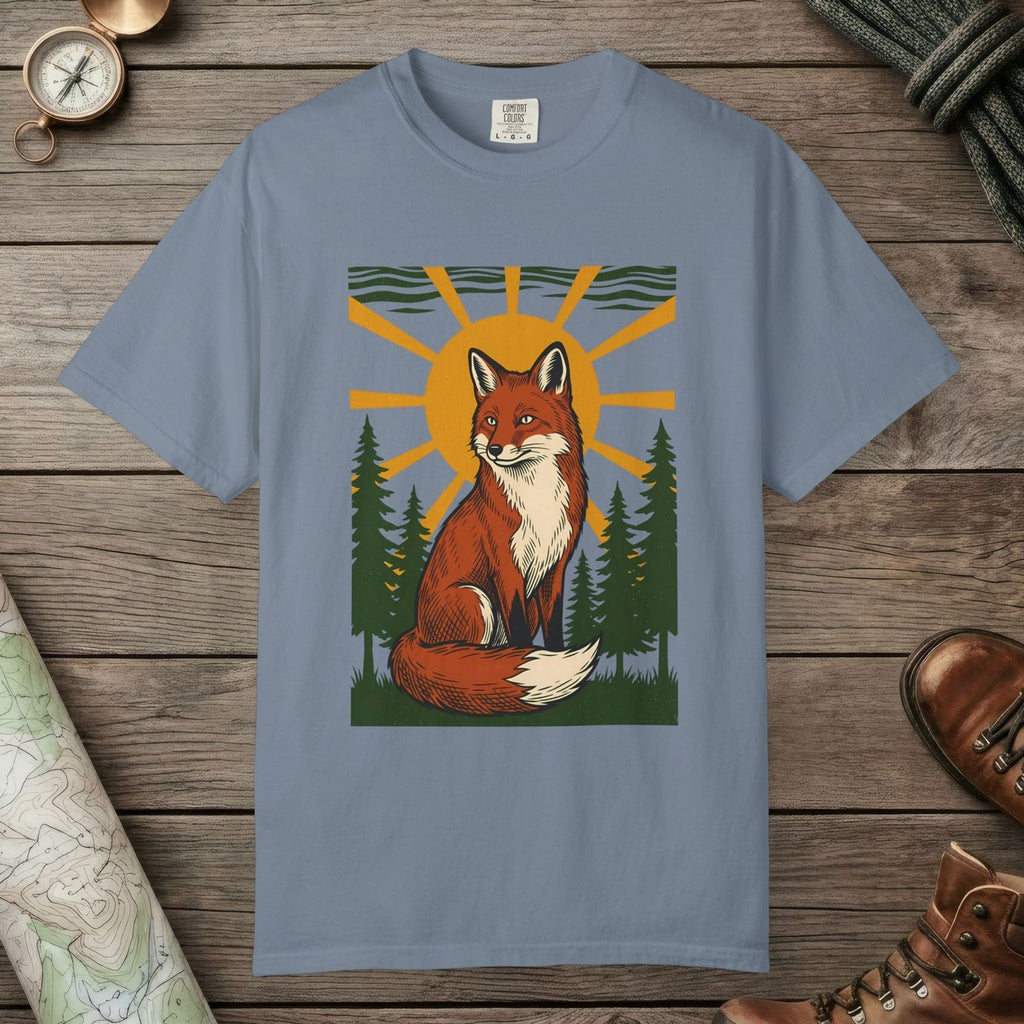 Blue Jean color unisex graphic t-shirt with "Fox Spirit" design