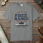 Grey color unisex graphic t-shirt with "Free Range" design