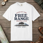 White color unisex graphic t-shirt with "Free Range" design