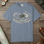 Blue Jean color unisex graphic t-shirt with "Frog Swimming" design