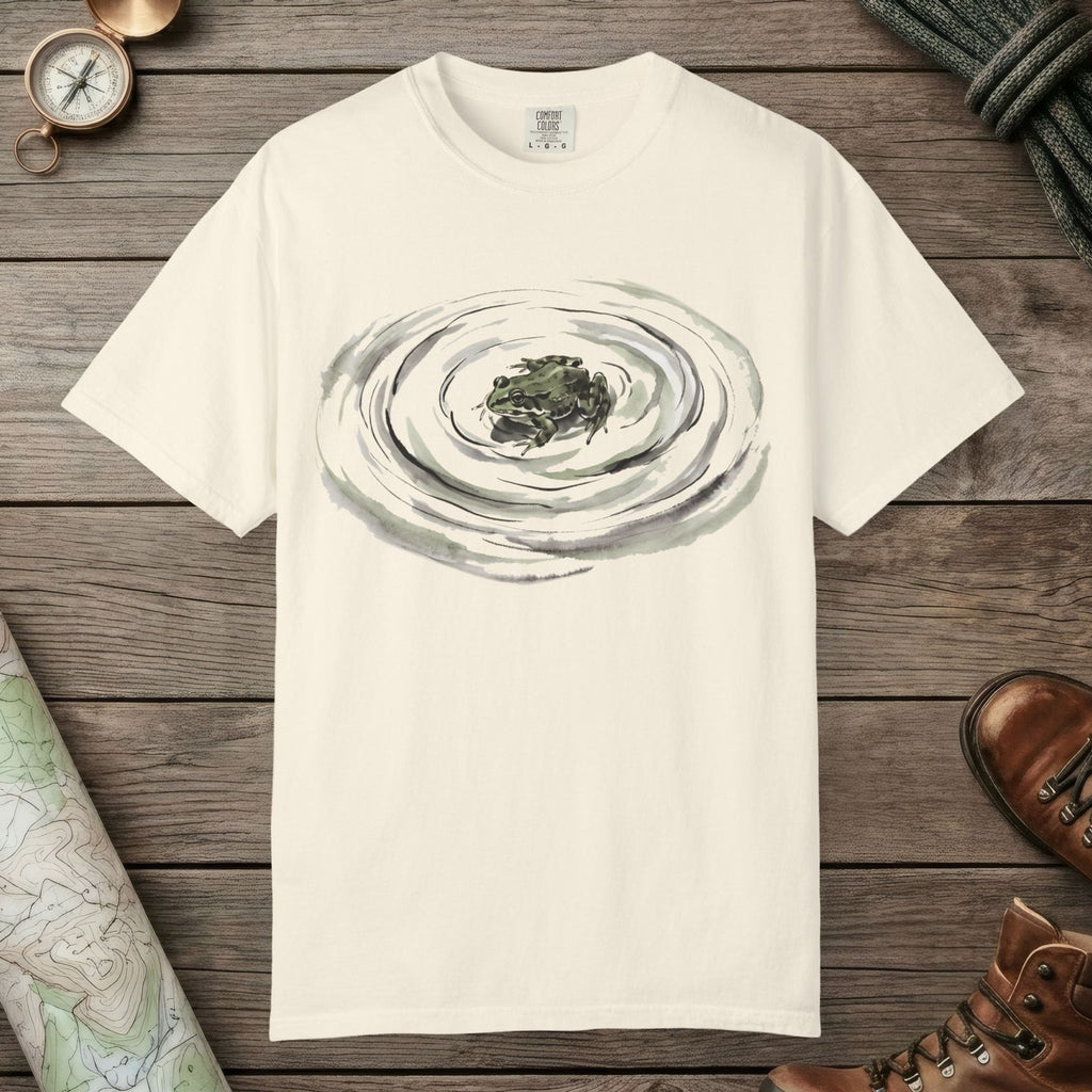 Ivory color unisex graphic t-shirt with "Frog Swimming" design